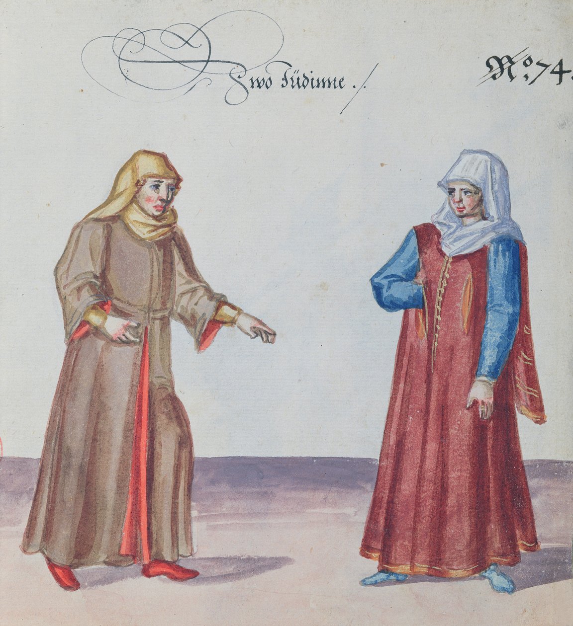 Dvě židovské ženy, cca 1600 (wc na papíře) od German School