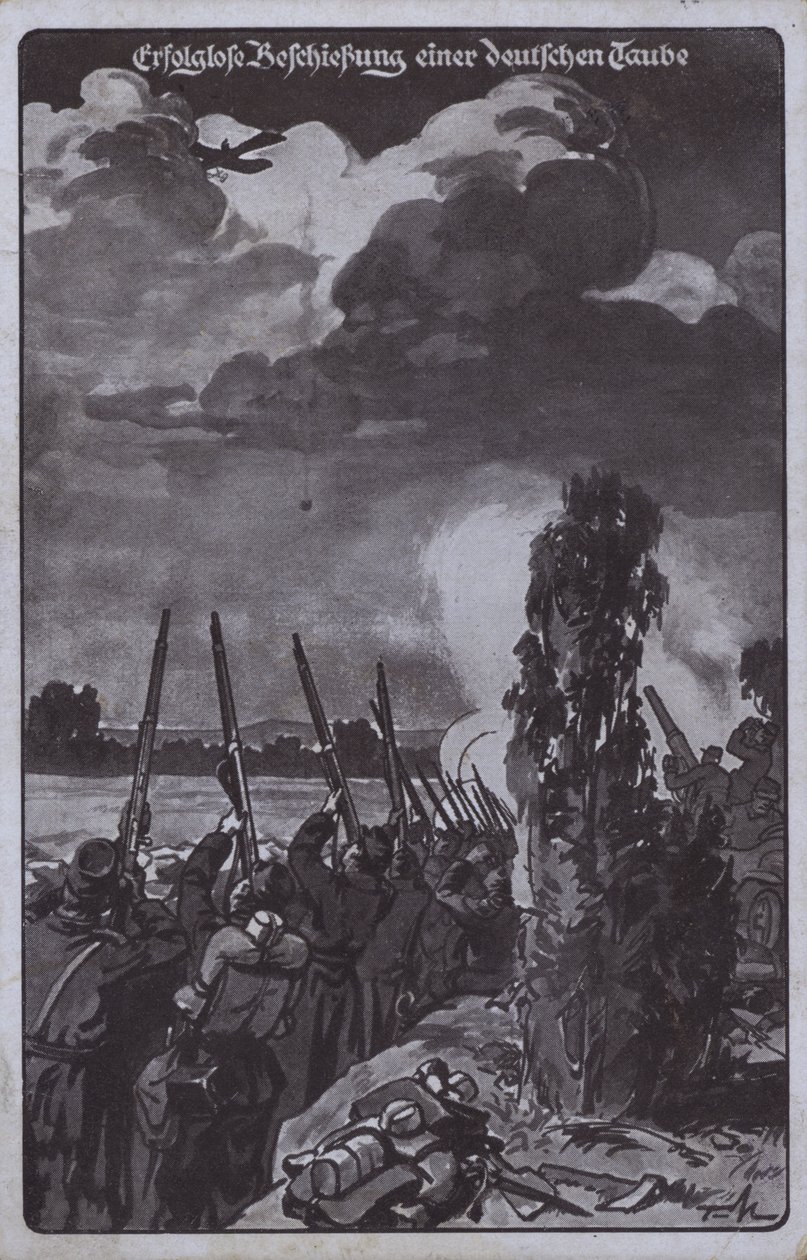 Neúspěšný pokus o sestřelení německého letadla, 1. světová válka (litografie) od German School