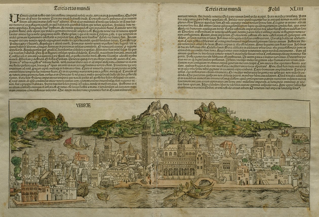 Pohled na Benátky, ilustrace z Liber Chronicarum od Hartmanna Schedela (1440-1514) vydaného v Norimberku, 1493 od German School