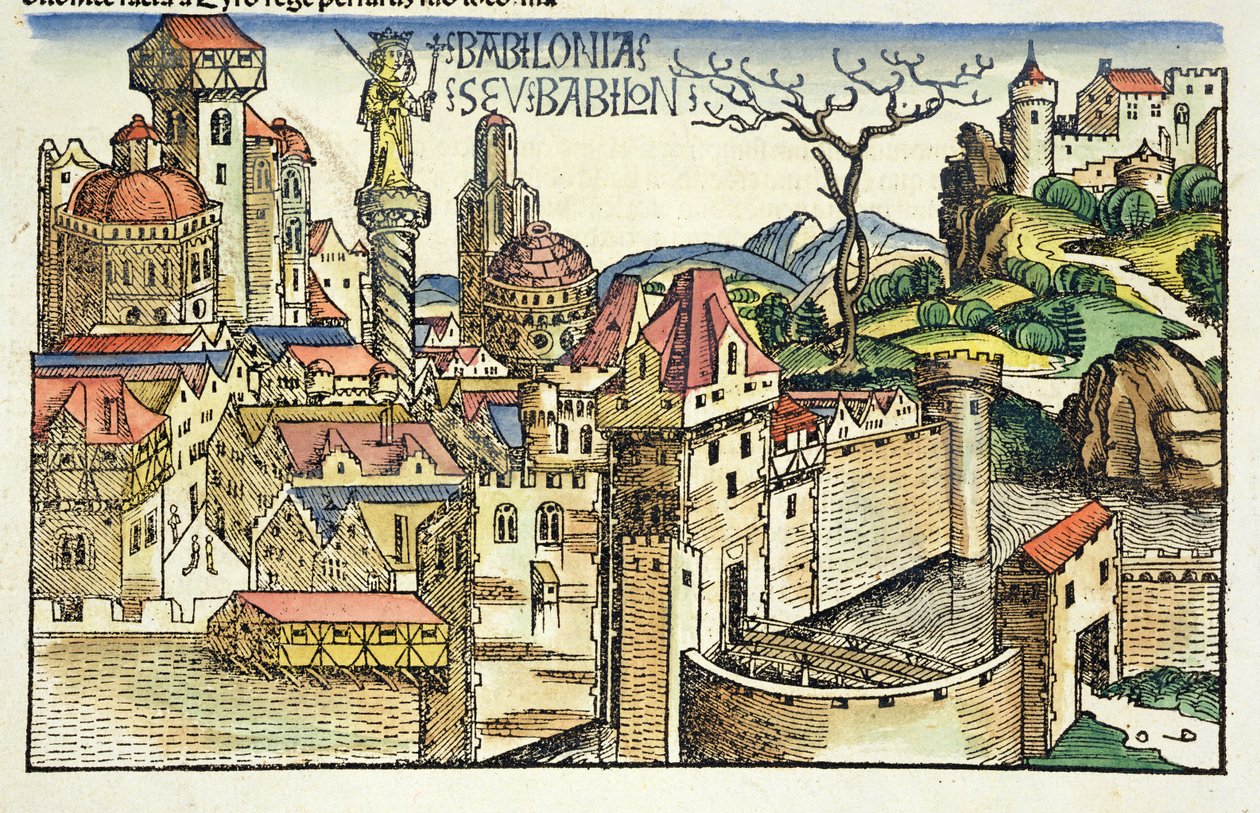 Pohled na starověké město Babylon z Norimberské kroniky od Hartmanna Schedela (1440-1514) 1493 od German School
