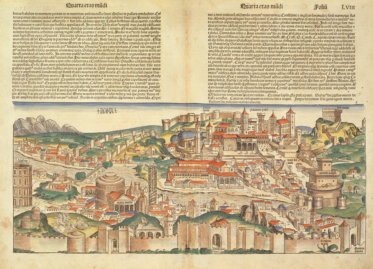 Pohled na město Řím, z Norimberské kroniky od Hartmanna Schedela (1440-1514) 1493 od German School