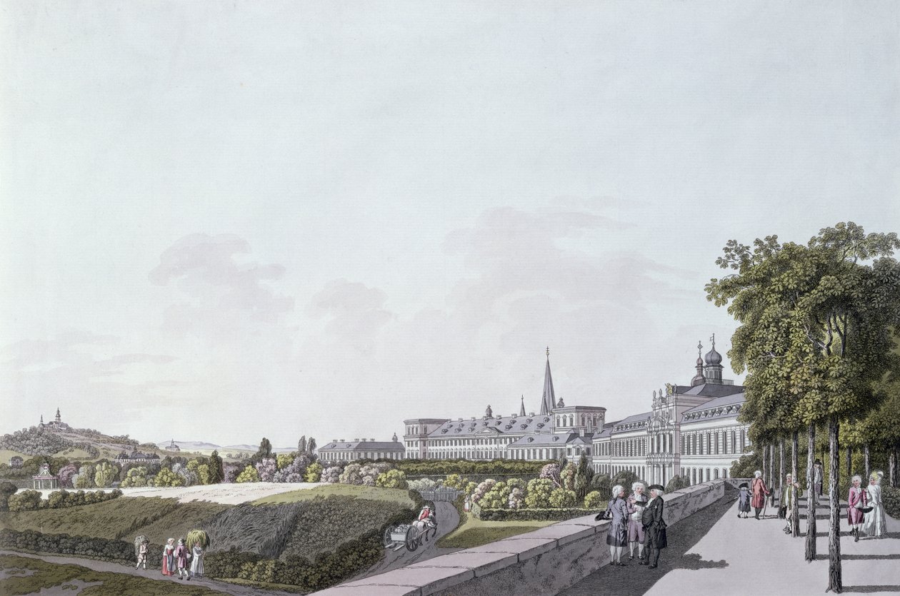 Pohled na rezidenci arcibiskupů a kurfiřtů z Kolína nad Rýnem, Bonn (barevná rytina) od German School