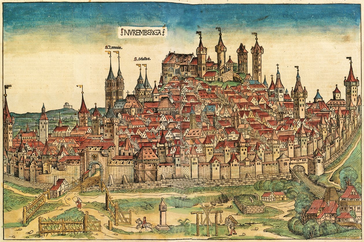 Pohled na město Norimberk, publikovaný v Norimberské kronice, 1493 od German School