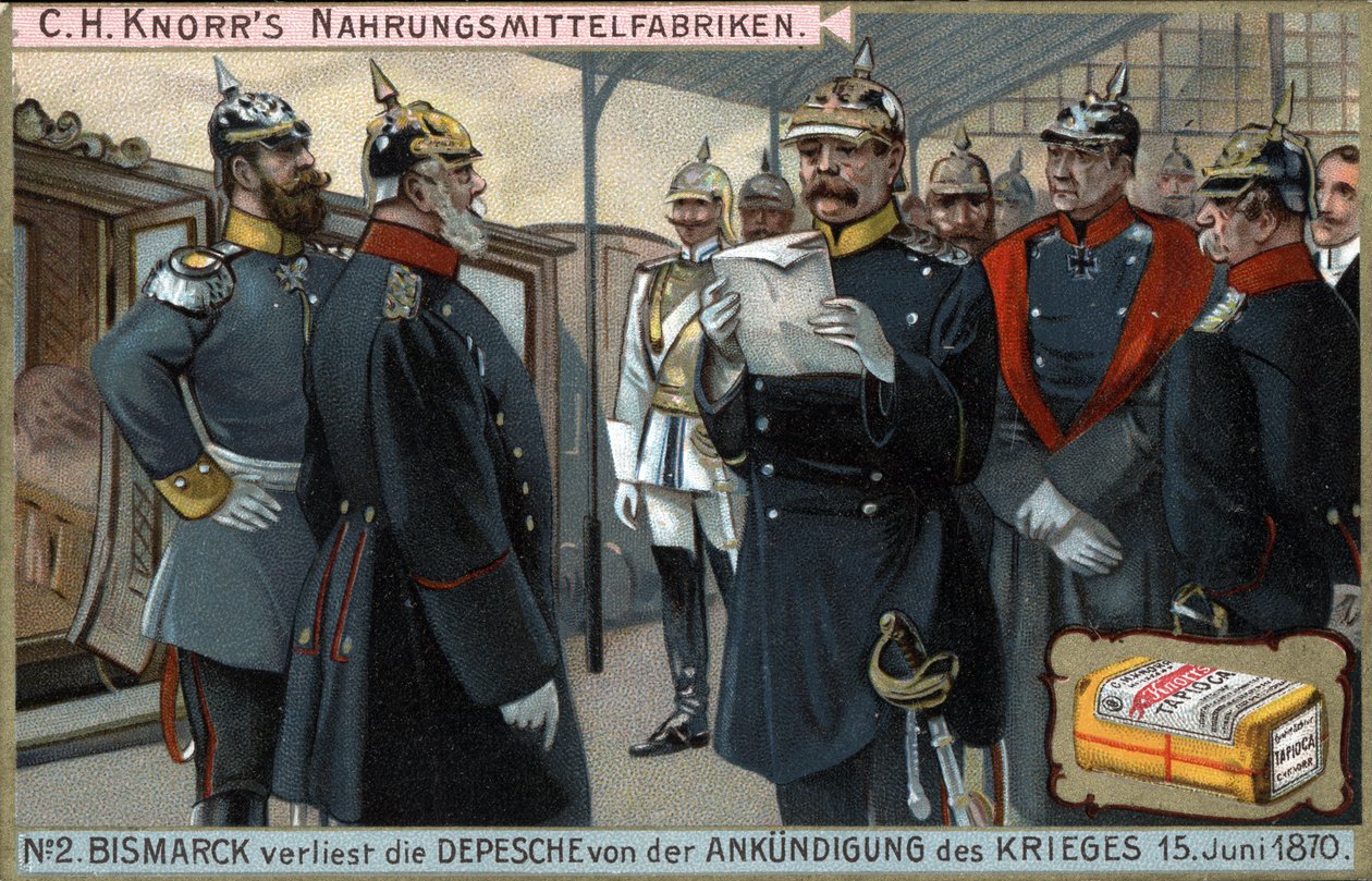 válka 1870. Pruský generál Otto von Bismarck (1815-1898) přečetl vyhlášení války 15. června. od German School