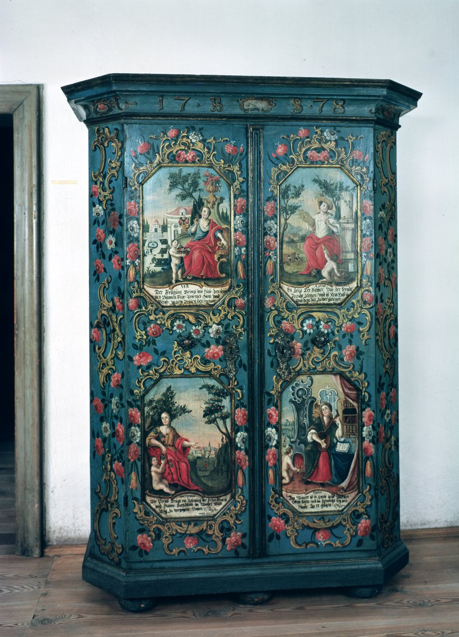 Šatní skříň zdobená výjevy čtyř ročních období, 1778 (malované dřevo) od German School