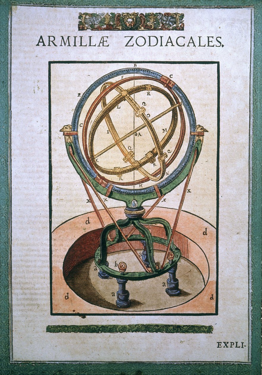 Zodiacal Armillary Sphere v "Institutu astronomie" Tycho Brahe (1546 - 1601), Wandsbeck od German School