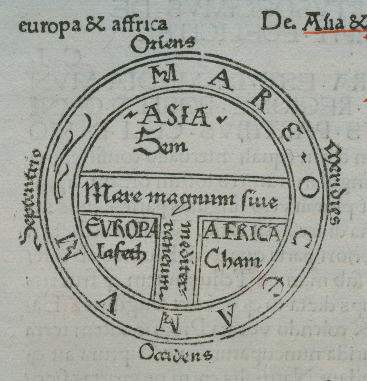 f.177v T-in-O mapa, s knihtiskovými názvy míst, od Isidora ze Sevilly, Liber Etimologiarvm od German School