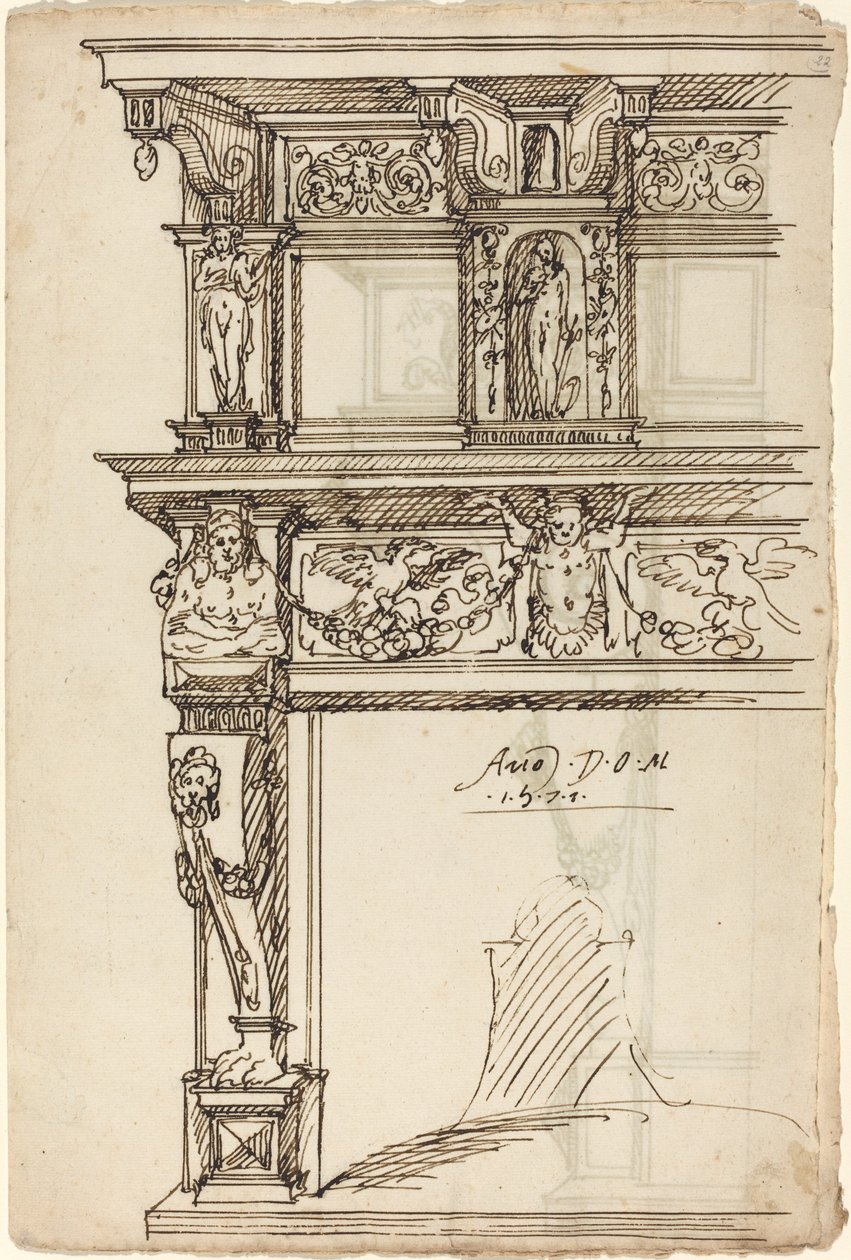 Palácový krb s Merkurem a nadějí [recto] od German or Austrian 16th Century