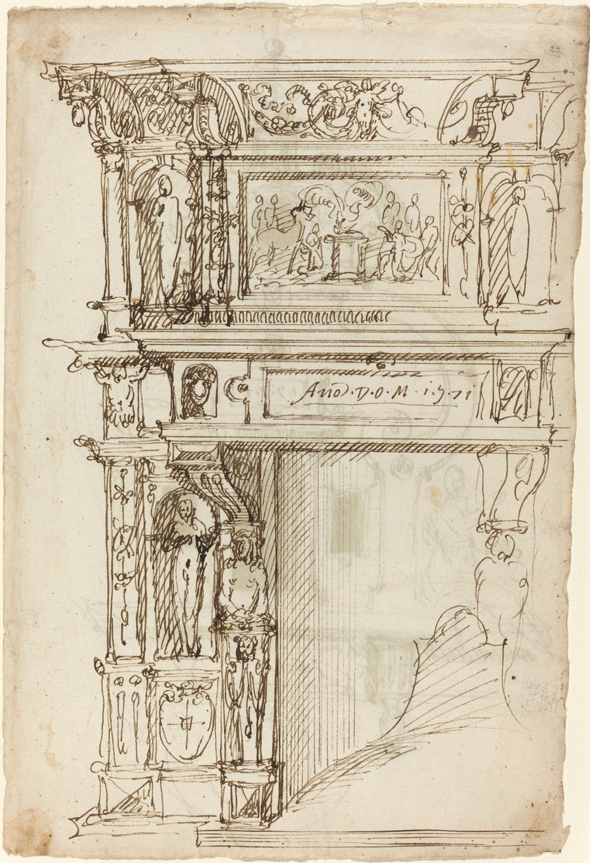 Palácový krb s výjevem starověké oběti [recto] od German or Austrian 16th Century