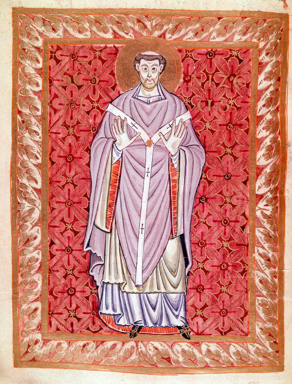 Reprezentace svatého Niziera z Lyonu (513-573) (Nicet, Nicetius nebo Nicetus) Miniatura Egbertova kodexu (Codex Egberti) školou v Reichenau, kolem roku 980 od German School