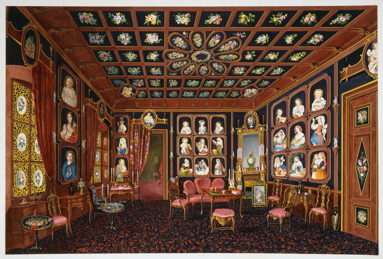 Konverzační salon ve Villa Lazarovich, Terstská rezidence Maxmiliána Habsburského (1832-1867), tempera Germano Prosdocimi od Germano Prosdocimi
