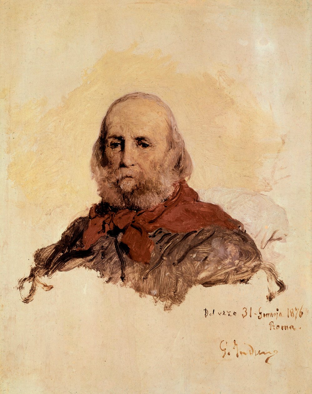 Italian Unite: portrét Giuseppe Garibaldiho (1807-1882), italského patriota. Dílo Gerolama (Girolamo) Induna (1825-1890) od Gerolamo Induno