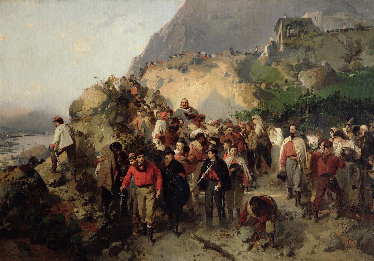 Zraněný Garibaldi (1807-82) v horách Aspromonte (olej na plátně) od Gerolamo Induno