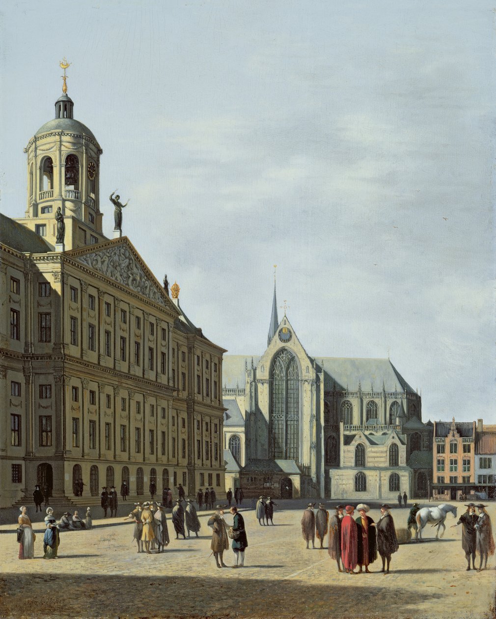Pohled na Amsterdam, s fasádou Stadhuis a Nieuwe Kerk od Gerrit Adriaensz Berckheyde