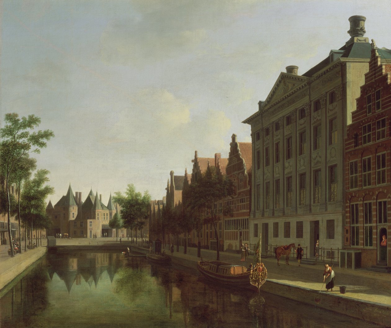 Pohled na Kloveniersburgwal v Amsterdamu s Waagem a člunem kotvícím v přední části Trippenhuis vpravo, 1685 od Gerrit Adriaensz Berckheyde