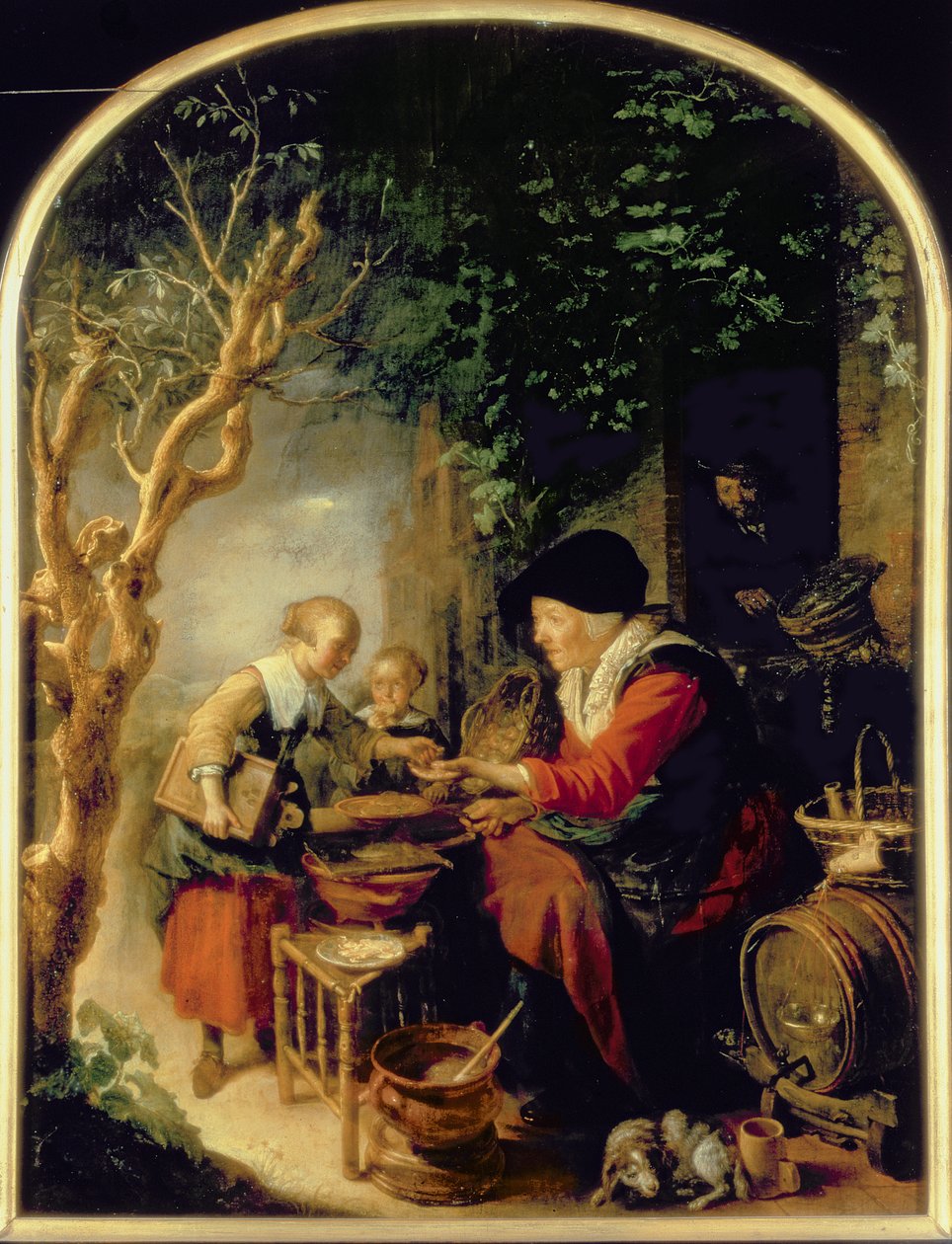 Prodavač palačinek, 1650-55 od Gerrit Dou