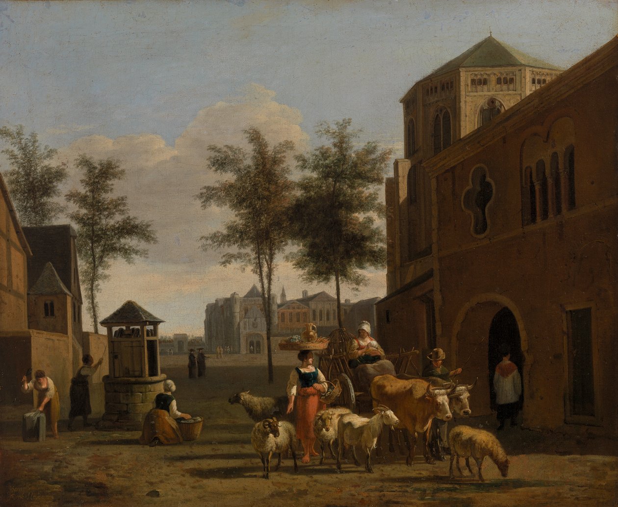 Pohled na Kolín nad Rýnem s kostely Saint Gereon a Saint Pantaleon c 1670 od Gerrit Adriaensz Berckheyde