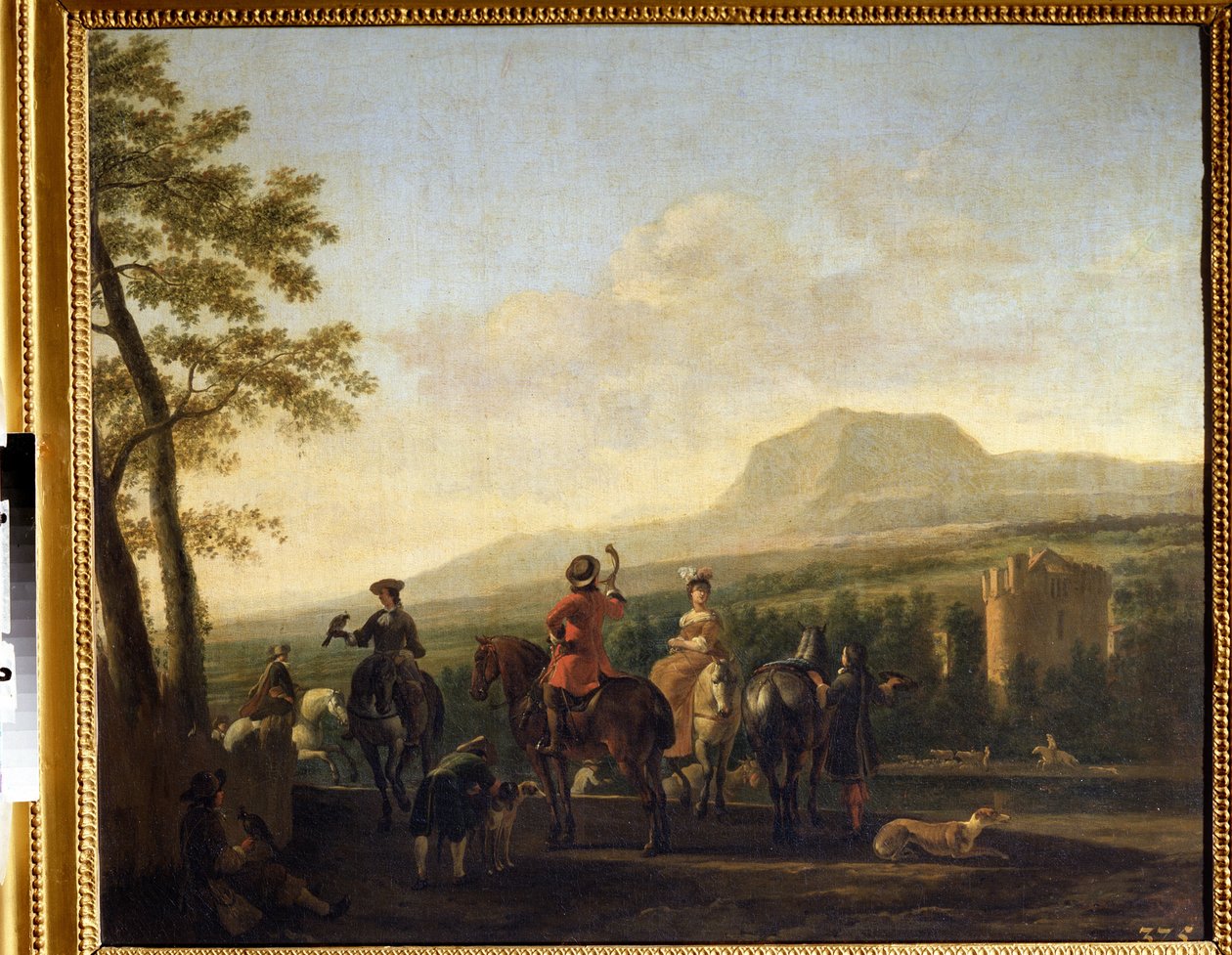 "Sokolnictví"" (Sokolnictví) Malba Gerrita Adriaensze Berckheyde (1638-1698) Puškinovo muzeum ze 17. století Moskva od Gerrit Adriaensz Berckheyde