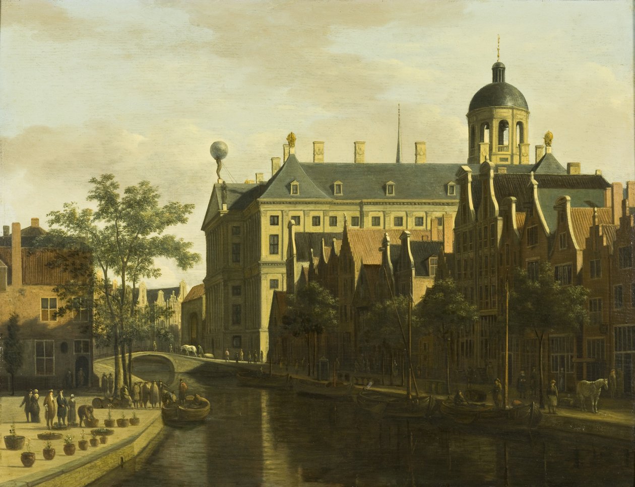 Nieuwezijds Voorburgwal s květinovým a stromovým trhem v Amsterdamu, kolem roku 1675 od Gerrit Adriaensz Berckheyde