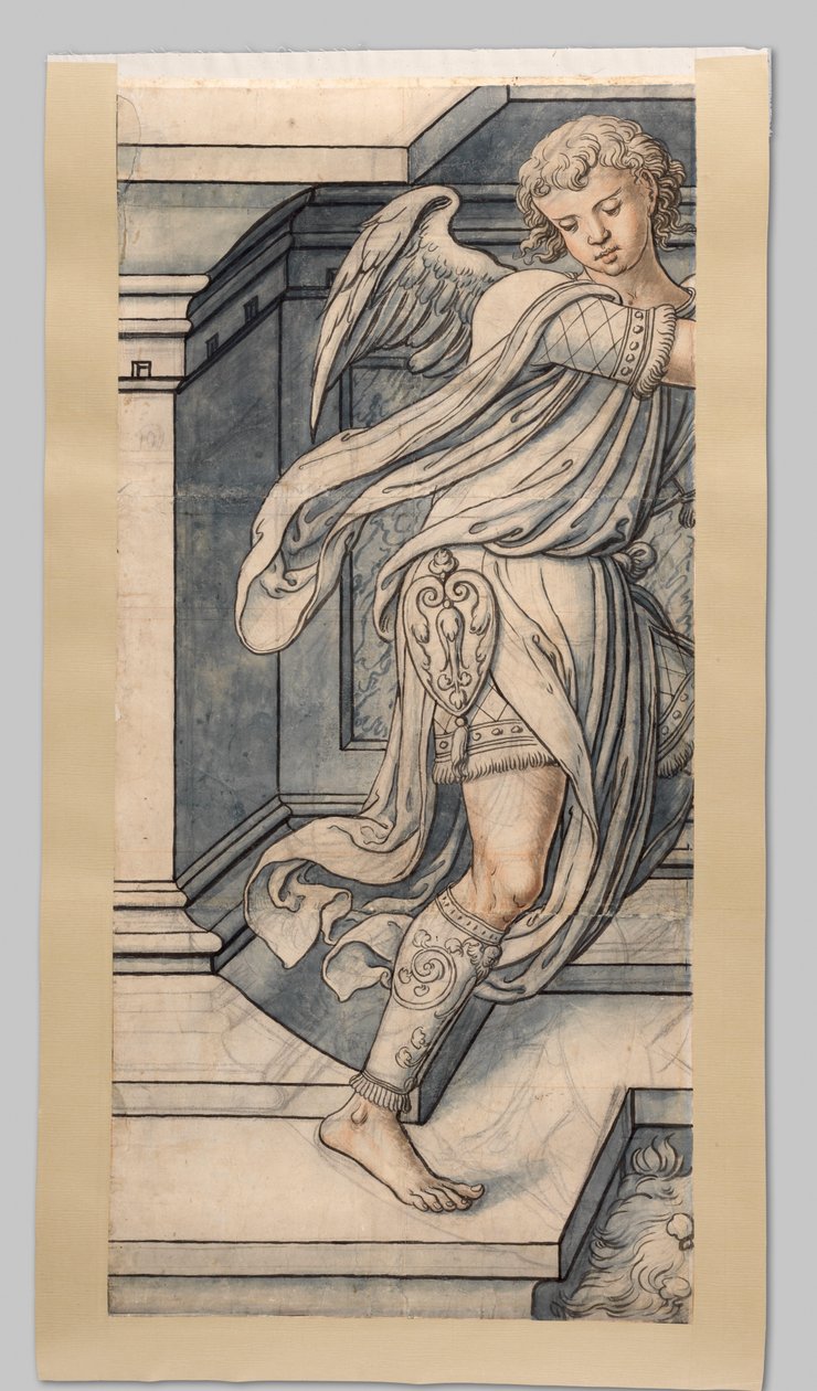 Anděl. Fragmenty lepenky pro vitráže v západní fasádě od Joris van Egmond (biskup z Utrechtu 1535-1559) pro kostel Sint Bavo v Haarlemu od Gerrit Boels (workshop of)
