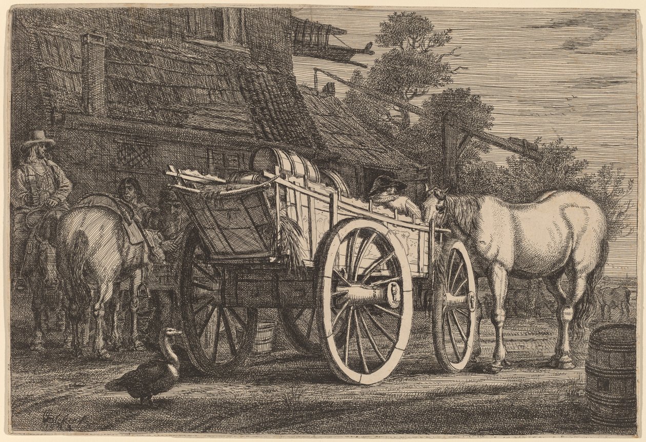 Čtyřkolový vozík od Gerrit Claesz Bleker