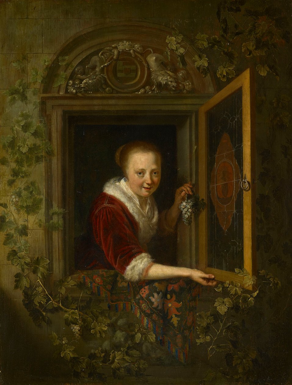 Dívka s hrozny u okna od Gerrit Dou