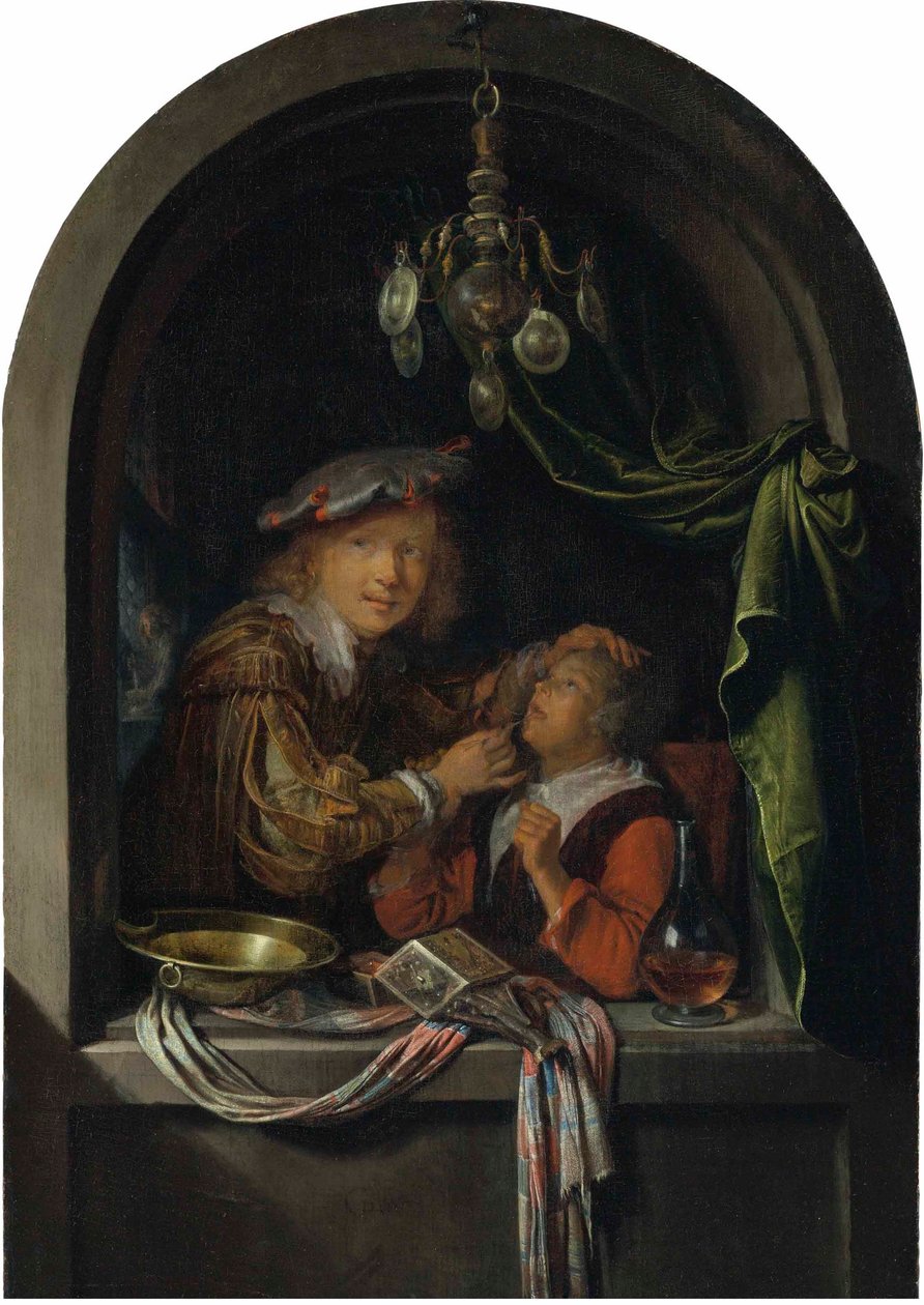 Německy: Der Zahnarzt Holič-chirurg vyšetřující dívku od Gerrit Dou