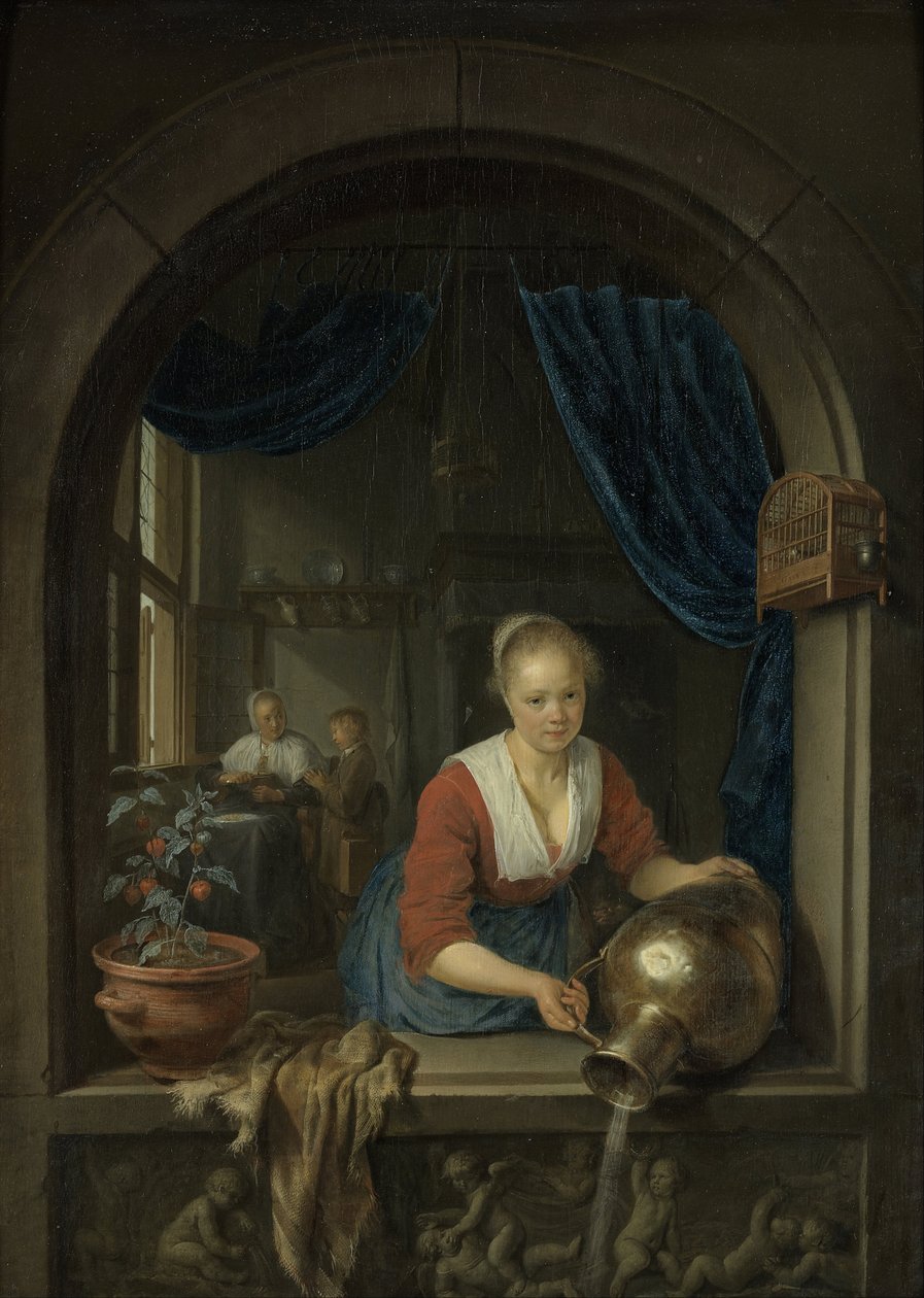 Služebná u okna od Gerrit Dou