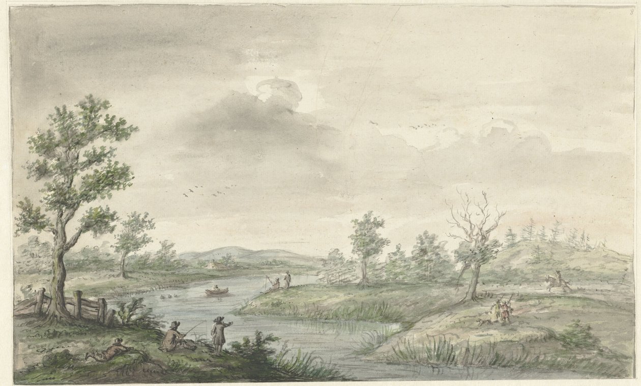Krajina s klikatou řekou a rybáři od Gerrit Grasdorp (possibly)