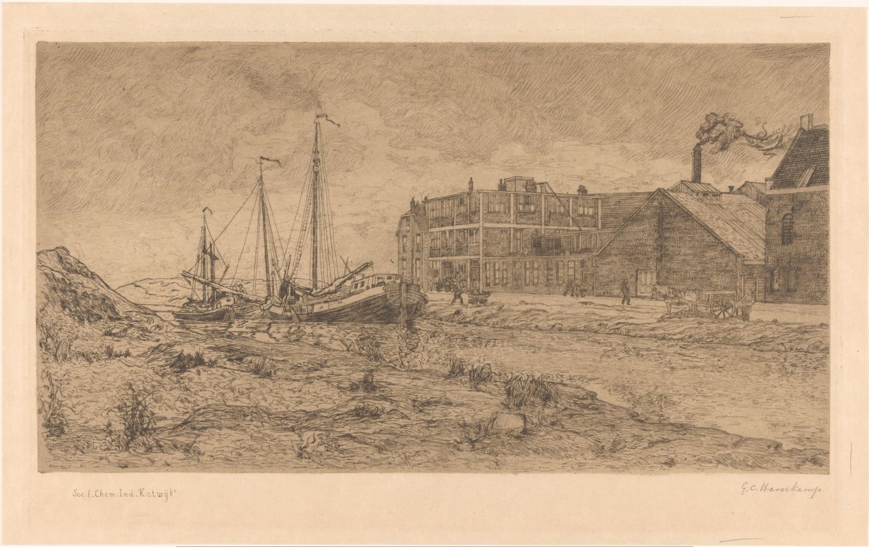 Kotvící čluny v továrně od Gerrit Haverkamp (signed by artist)