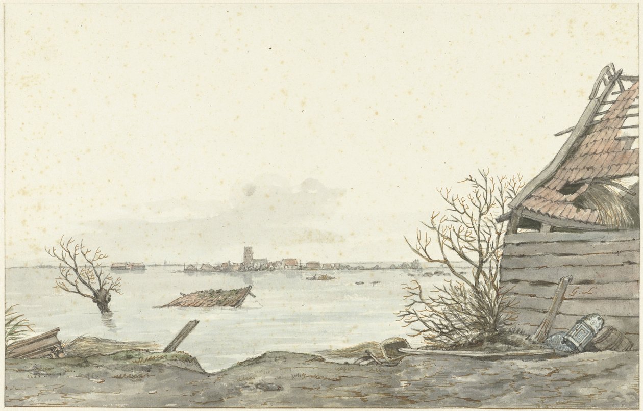 Pohled na zatopený Ransdorp, únor 1825 od Gerrit Lamberts