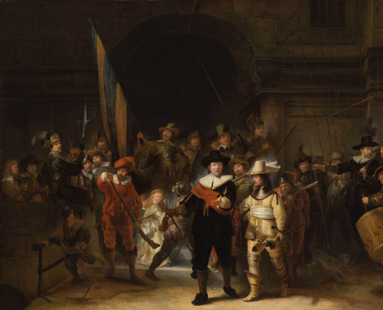 Kopie Noční hlídky Společnost kapitána Franse Banninga Cocqa a poručíka Willema van Ruytenburche, známá jako „Noční hlídka“ od Gerrit Lundens (attributed to)