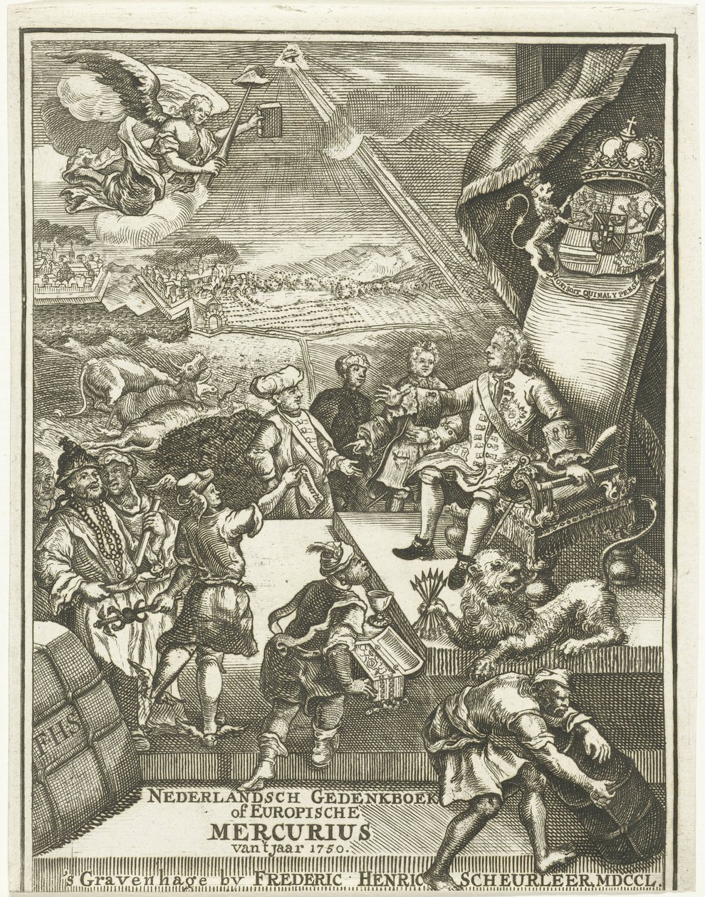 Titulní strana pro evropský Merkur z roku 1750 od Gerrit Sibersma (possibly)