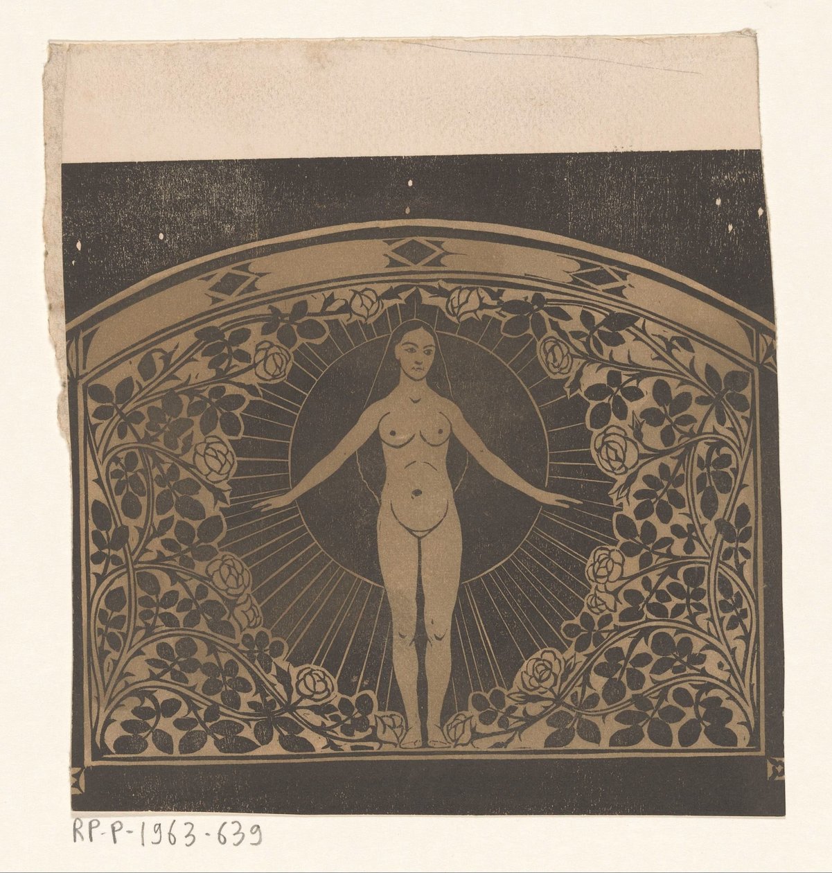 Design pro rám kalendáře z roku 1901 se ženou a květinami od Gerrit Willem Dijsselhof