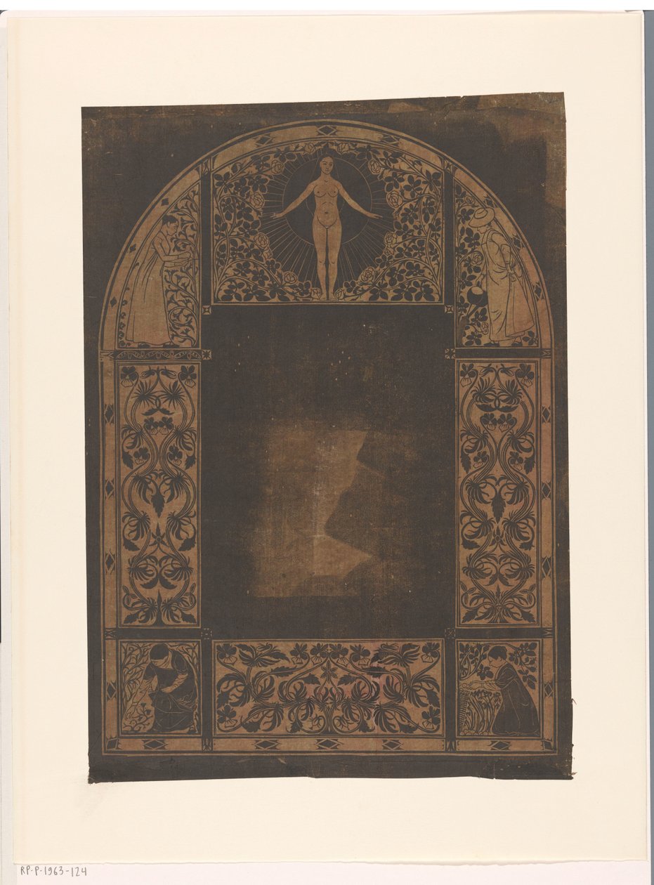 Design pro rám kalendáře pro rok 1901 s ženami a květinami od Gerrit Willem Dijsselhof