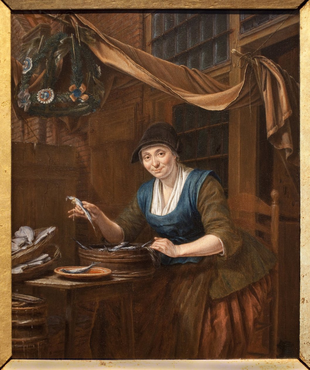 Obchodník s rybami. Malba Gerrita Zegelaara (1719-1794), olej na dřevě, polovina 18. století. Muzeum výtvarných umění v Angers. od Gerrit Zegelaar