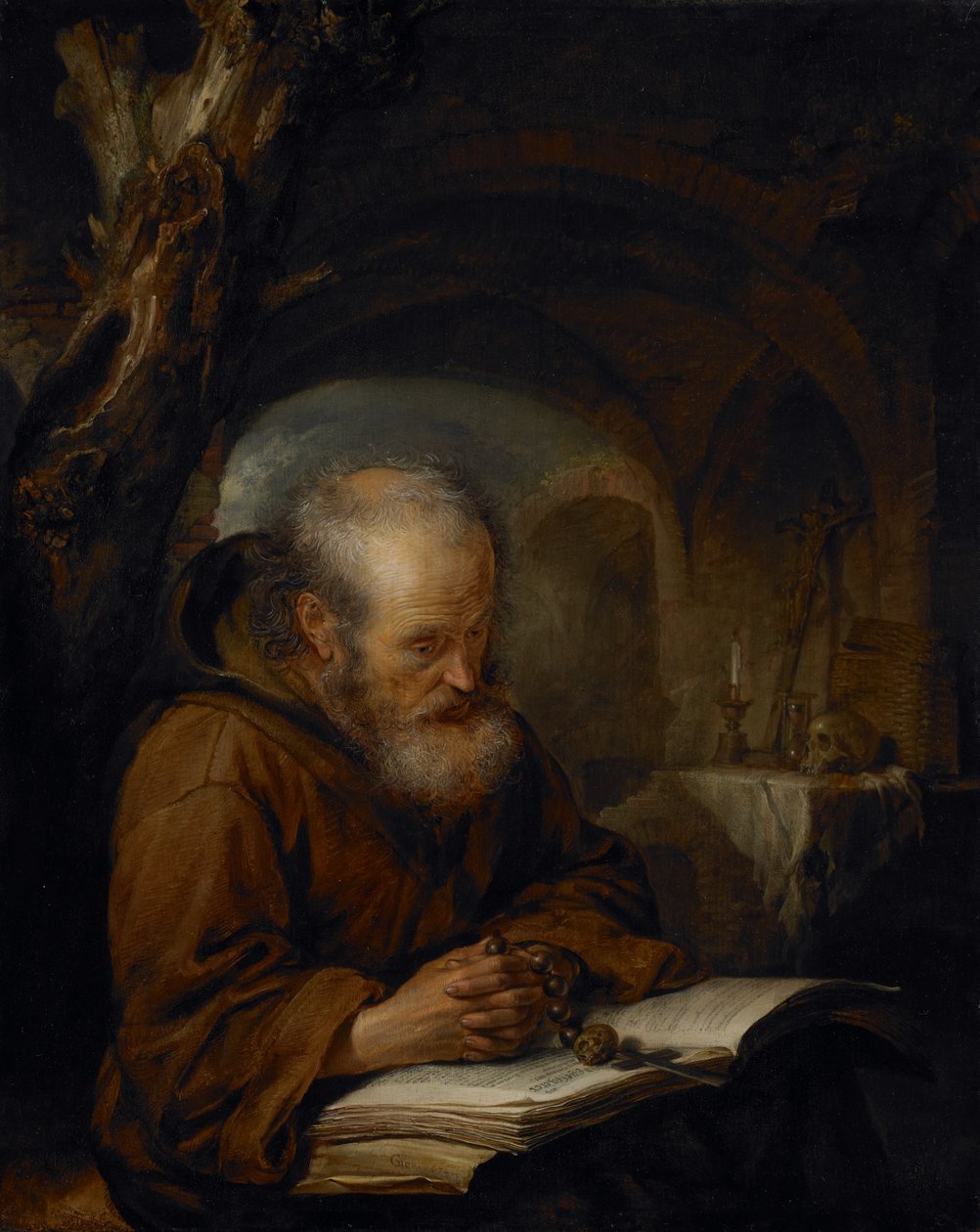 Poustevník se modlí, 1670 od Gerrit Dou