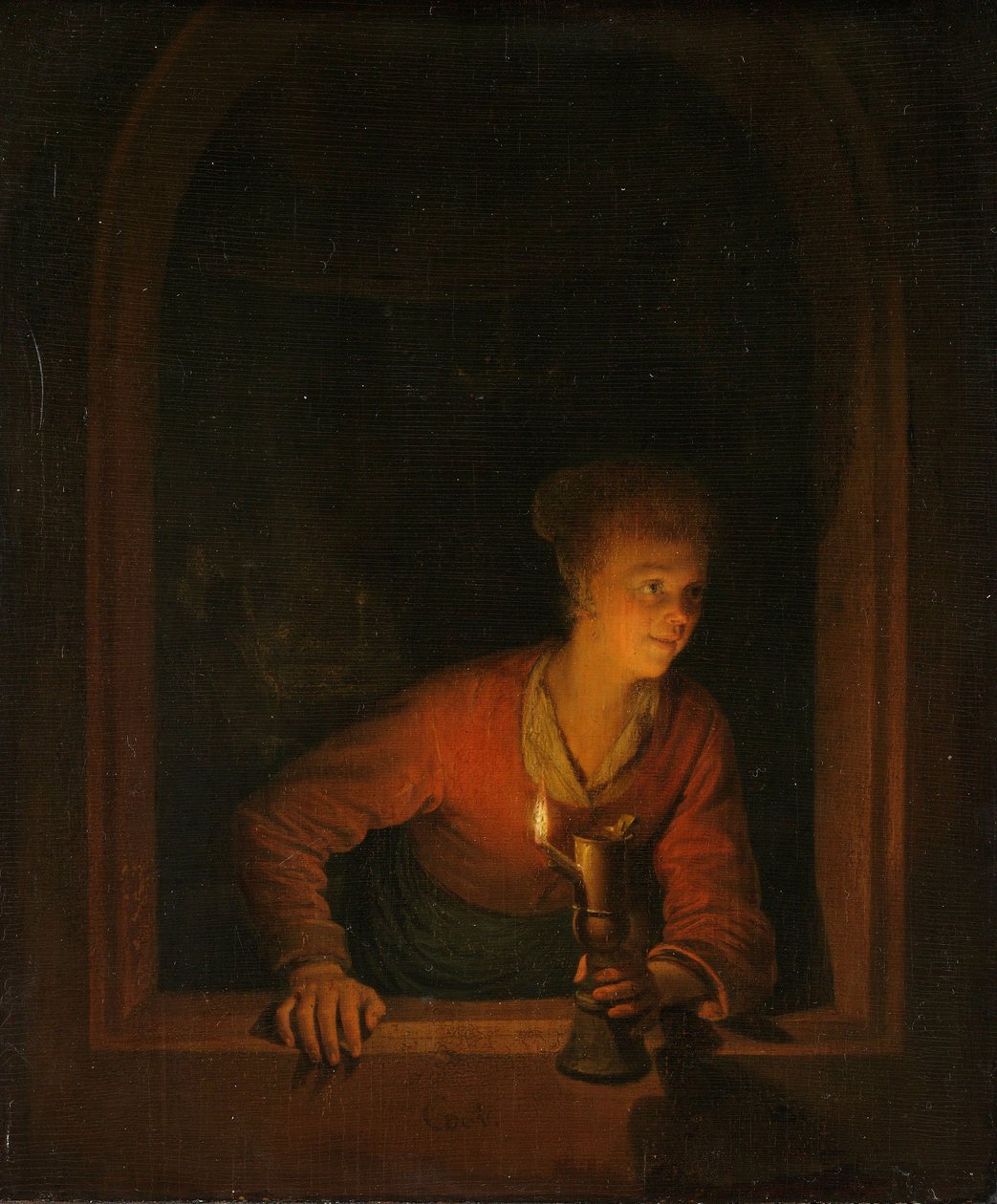 Dívka s olejovou lampou u okna, 1645-75 od Gerrit Dou