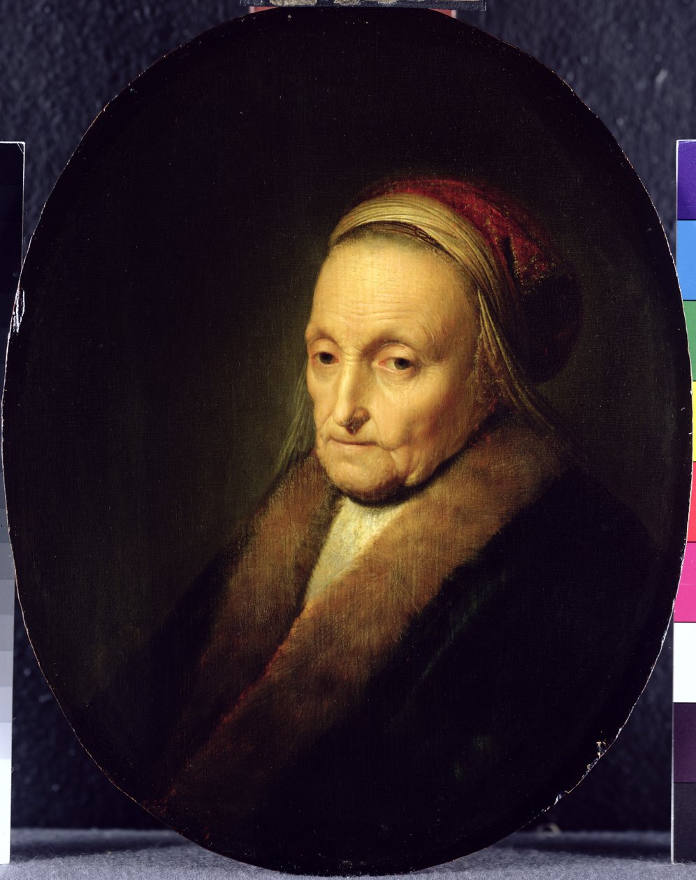 Hlava stařeny s kožešinovým límcem, po roce 1630 od Gerrit Dou