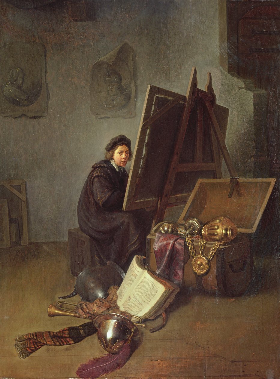 Portrét umělce na jeho stojanu v jeho studiu od Gerrit Dou