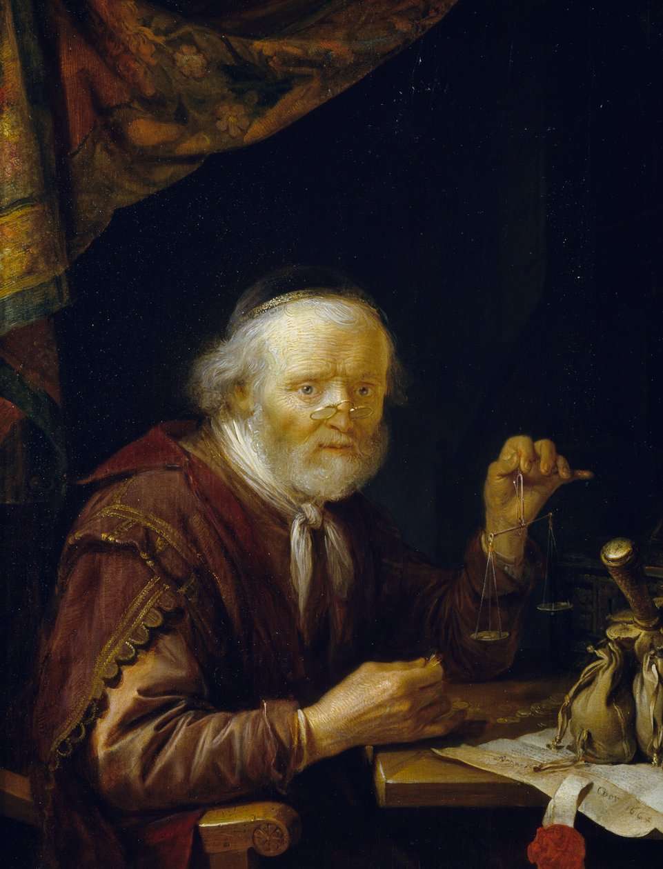 Vážení zlata od Gerrit or Gerard Dou