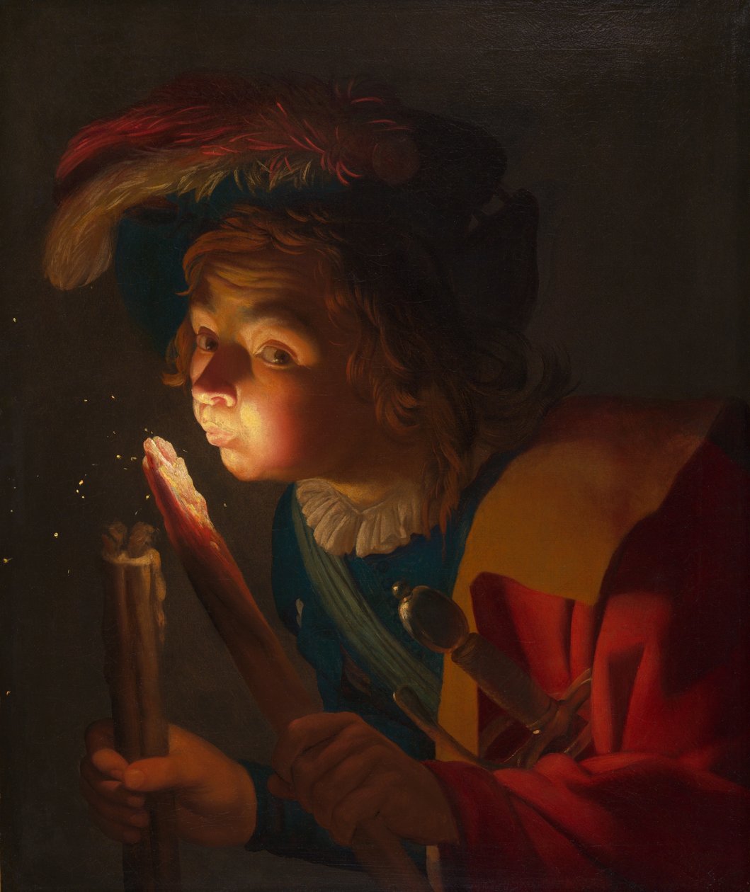 Chlapec fouká na Firebrand od Gerrit van Honthorst