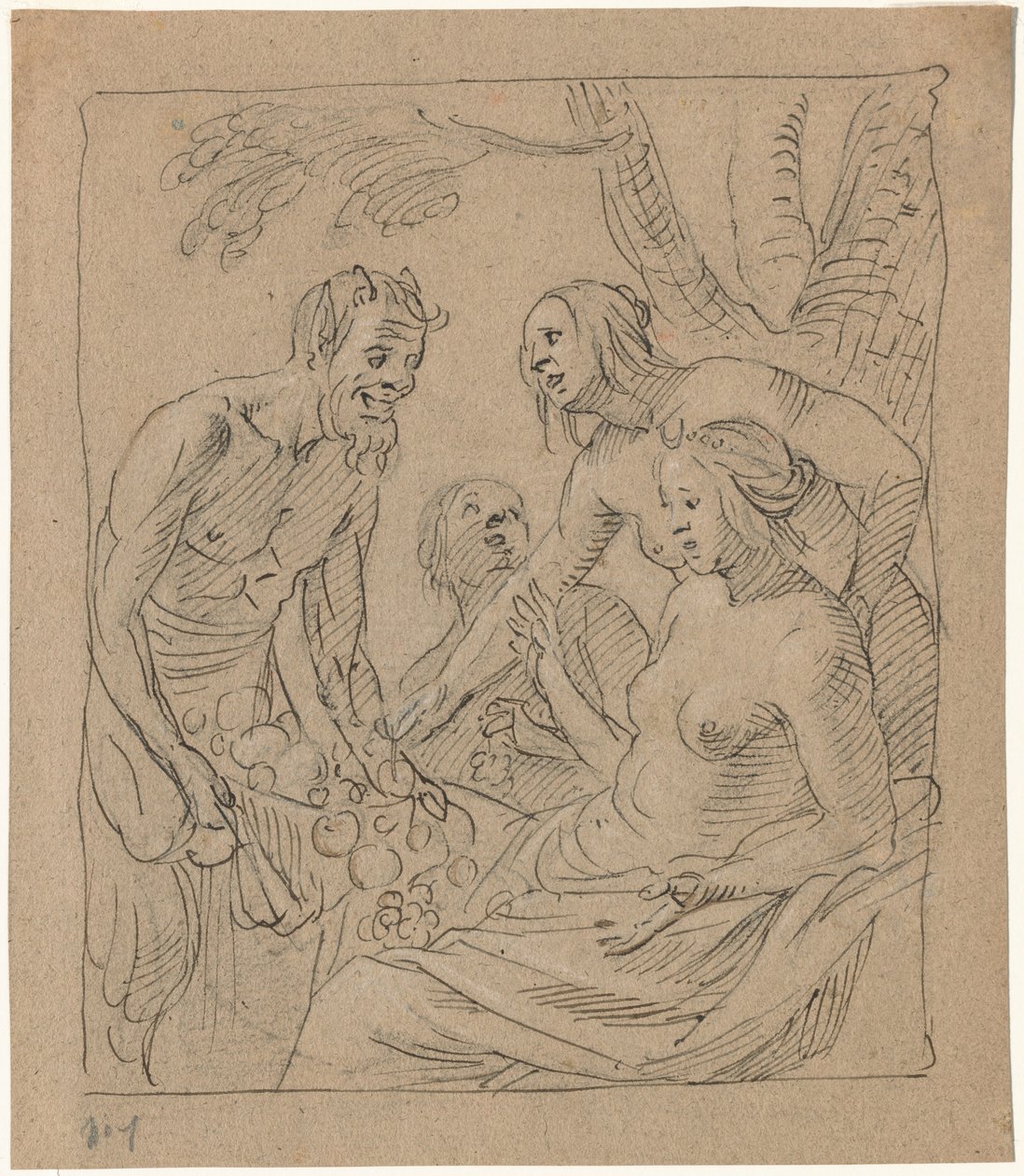 Diana a dvě nymfy přijímají dárky od satyra (recto) od Gerrit van Honthorst
