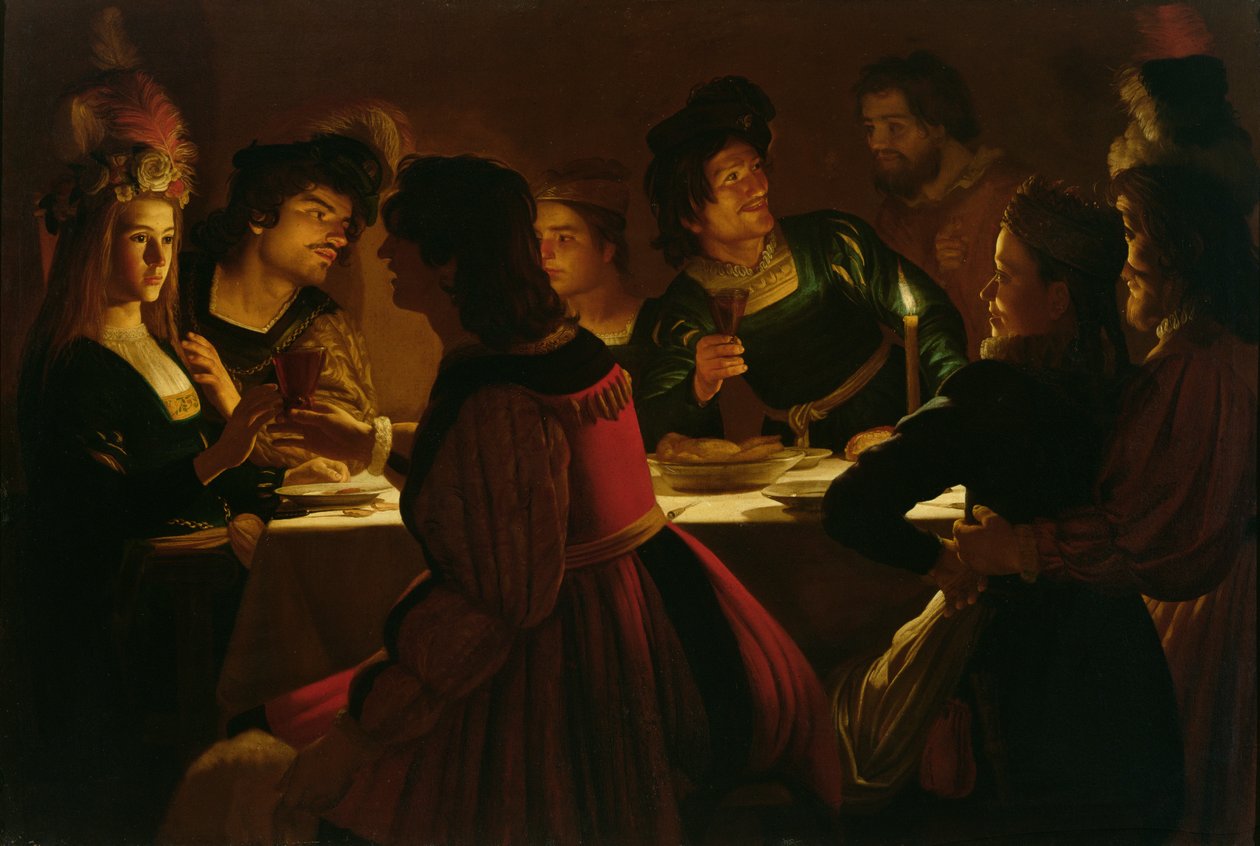 Hodová scéna s mladým manželským párem, c.1617 od Gerrit van Honthorst
