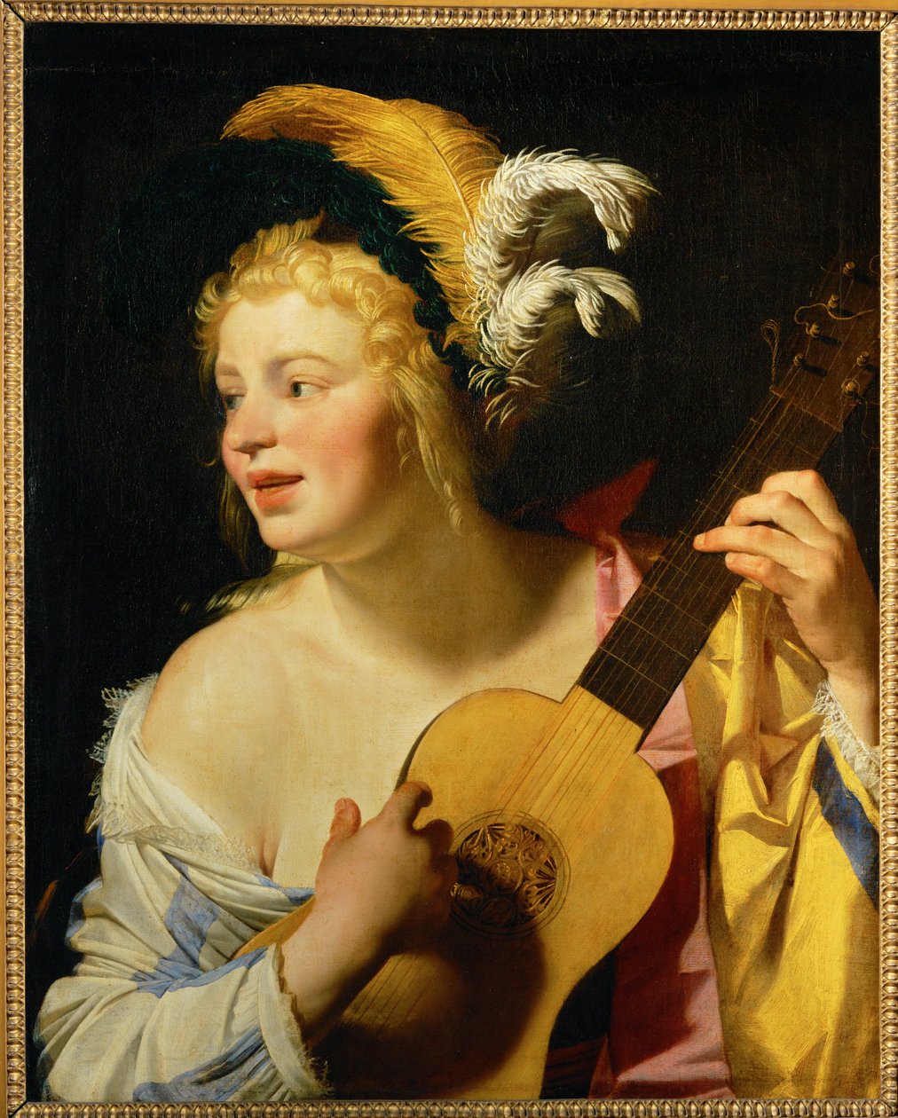 Femme jouant de la guitare - Žena hrající na kytaru ... od Gerrit van Honthorst