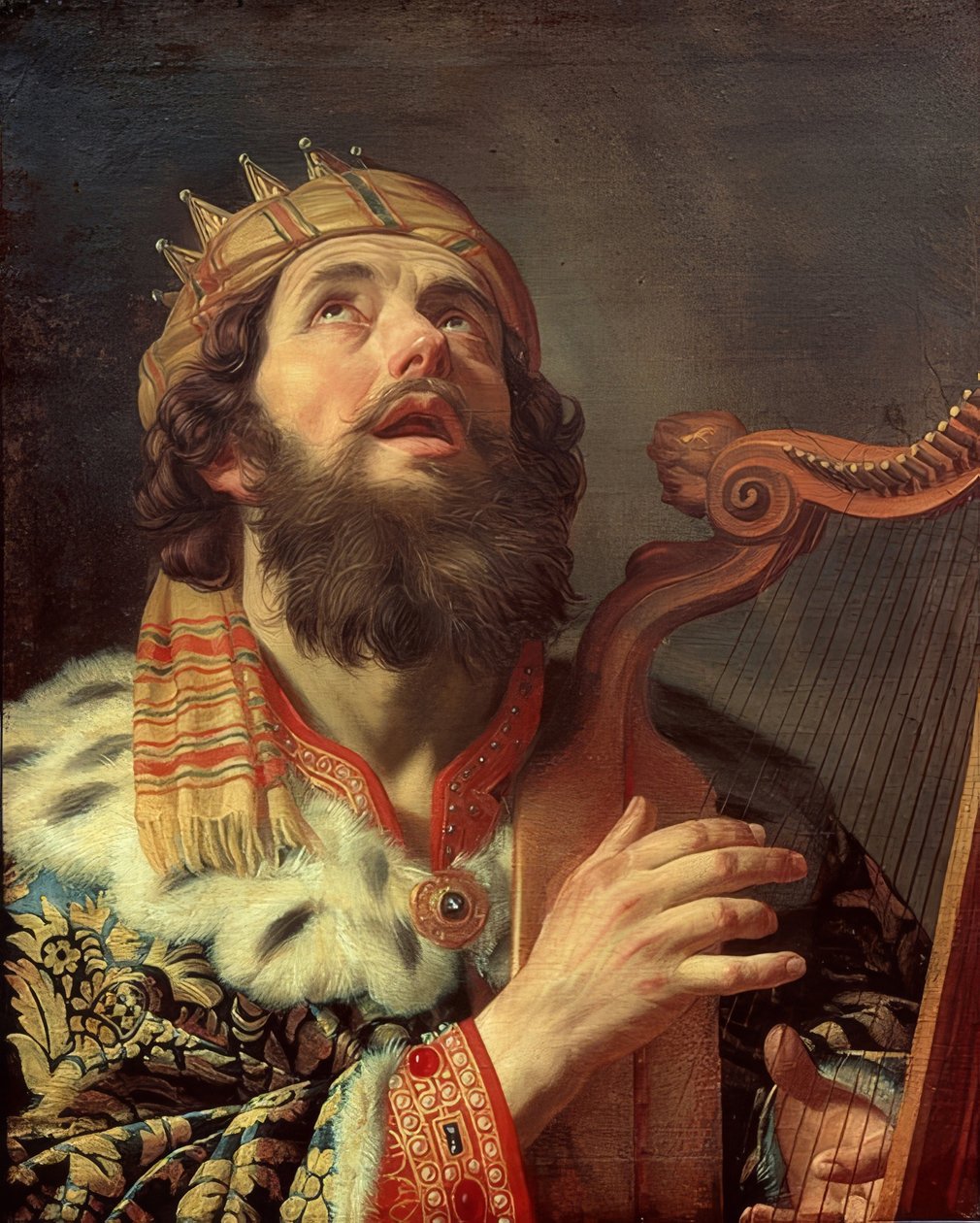 Král David hrající na harfu. 1622 od Gerrit van Honthorst