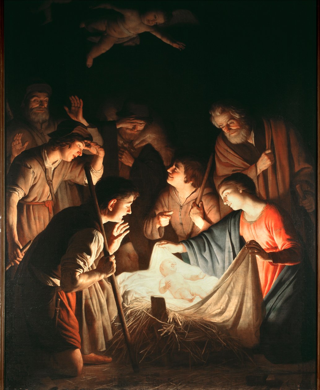Klanění pastýřů - olej na plátně, kolem roku 1640 od Gerrit van Honthorst