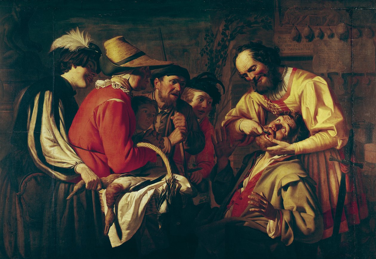Vytahovač zubů (olej na plátně) od Gerrit van Honthorst
