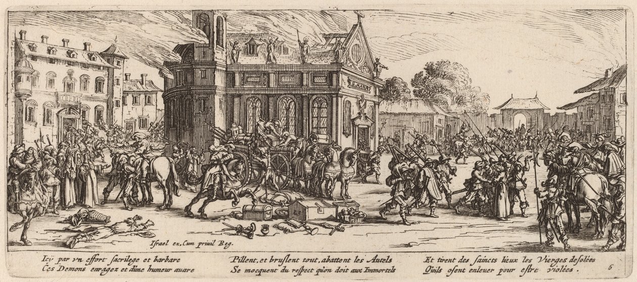 Zničení kláštera od Gerrit van Schagen after Jacques Callot