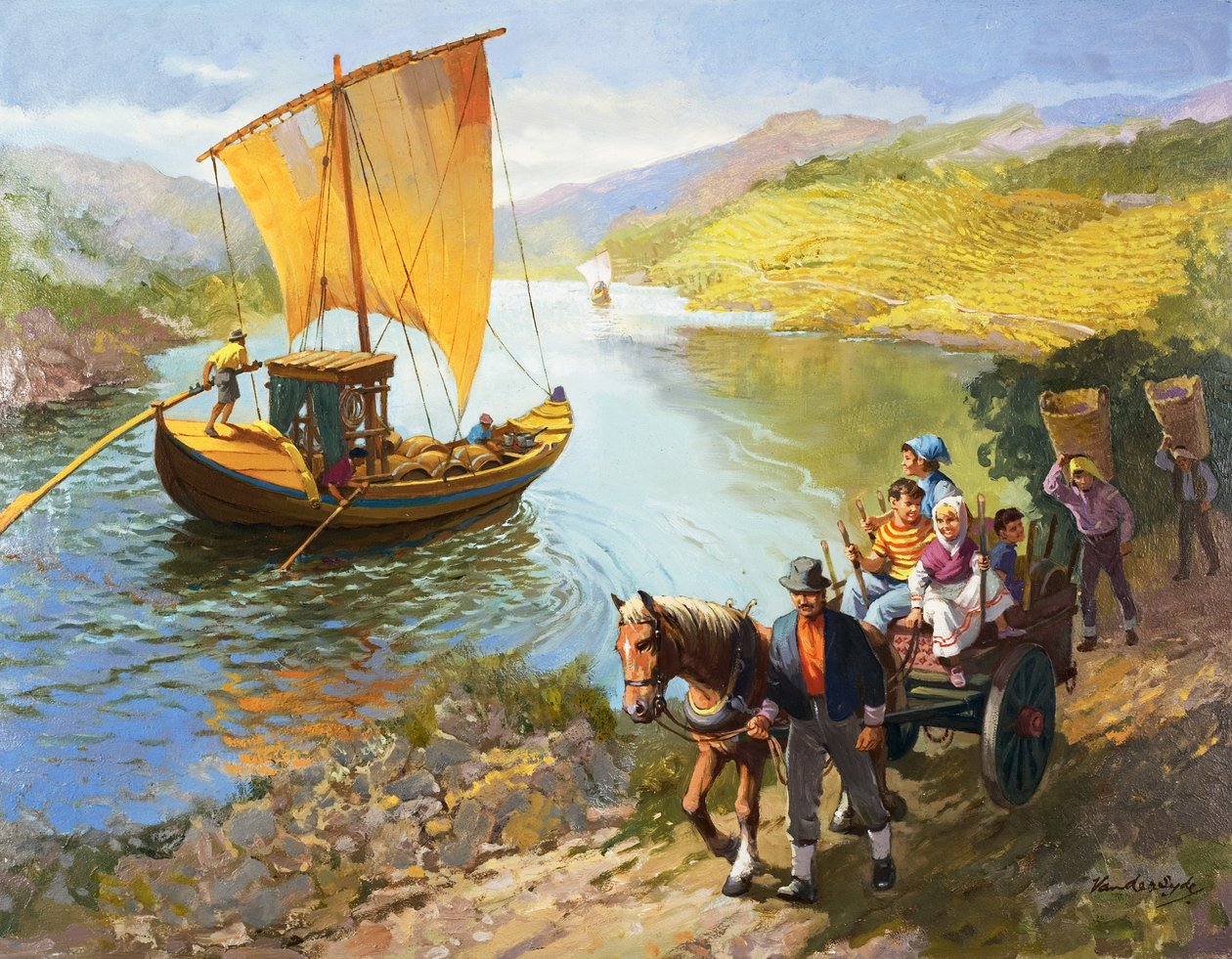 Portugalští sběrači hroznů (kvaš na papíře) od Gerritt Vandersyde